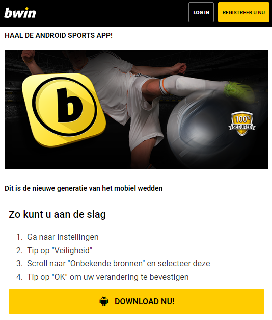 Bwin app op Android